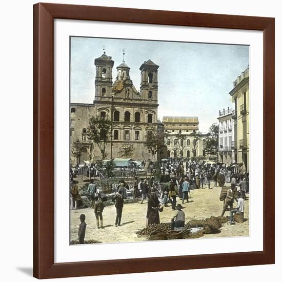 Murcia (Spain), the Square and the Santo Domigo Church (1543-1742) on a Market Day, Circa 1885-1890-Leon, Levy et Fils-Framed Photographic Print