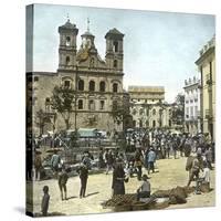 Murcia (Spain), the Square and the Santo Domigo Church (1543-1742) on a Market Day, Circa 1885-1890-Leon, Levy et Fils-Stretched Canvas