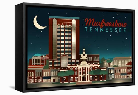 Murfreesboro, Tennessee - Retro Style Skyline-Lantern Press-Framed Stretched Canvas