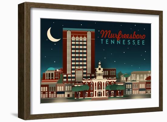 Murfreesboro, Tennessee - Retro Style Skyline-Lantern Press-Framed Art Print