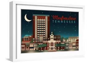 Murfreesboro, Tennessee - Retro Style Skyline-Lantern Press-Framed Art Print