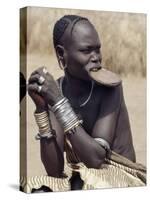 Mursi Woman Wearing a Large Clay Lip Plate, Omo Delta, Ethiopia-Nigel Pavitt-Stretched Canvas