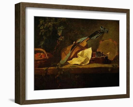 Muscial Instruments and a Basket with Fruit-Jean-Baptiste Simeon Chardin-Framed Giclee Print