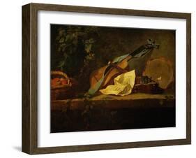 Muscial Instruments and a Basket with Fruit-Jean-Baptiste Simeon Chardin-Framed Giclee Print