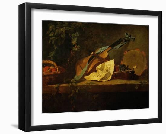 Muscial Instruments and a Basket with Fruit-Jean-Baptiste Simeon Chardin-Framed Giclee Print