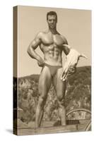 Muscle Man holding Cow Skull-null-Stretched Canvas