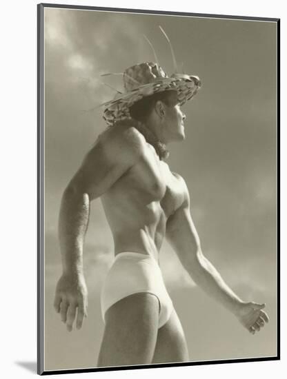 Muscle Man in Jockey Shorts and Straw Hat-null-Mounted Art Print