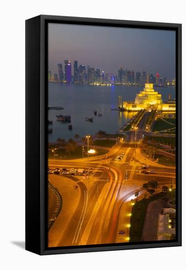 Museum of Islamic Art and West Bay Central Financial District from East Bay District at Dusk-Frank Fell-Framed Stretched Canvas