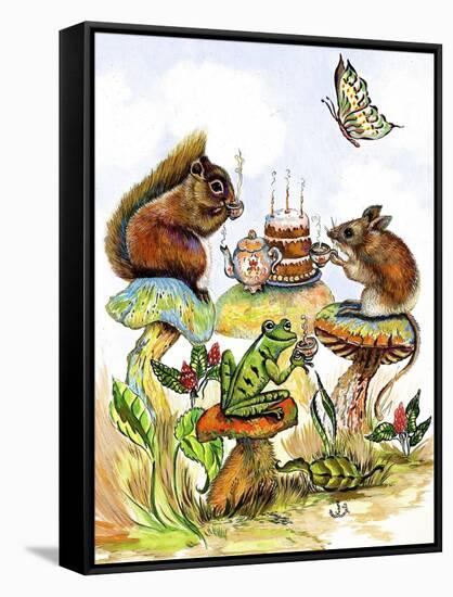 Mushroom Birthday Tea Party-Judy Mastrangelo-Framed Stretched Canvas