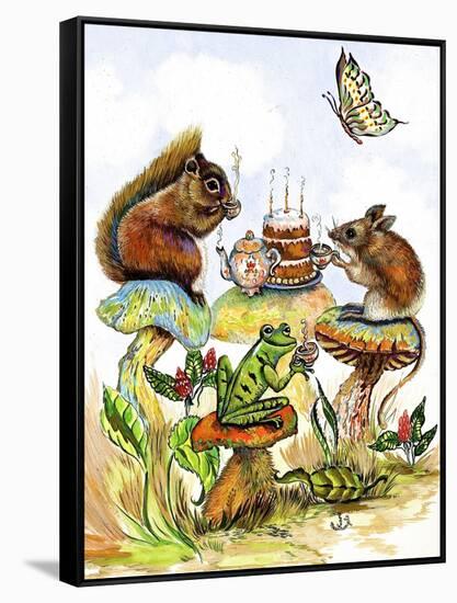 Mushroom Birthday Tea Party-Judy Mastrangelo-Framed Stretched Canvas