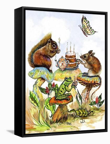 Mushroom Birthday Tea Party-Judy Mastrangelo-Framed Stretched Canvas