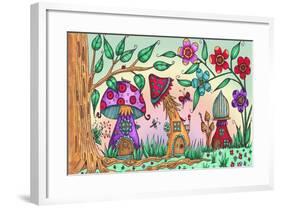 Mushroom Houses Coloured-Delyth Angharad-Framed Giclee Print