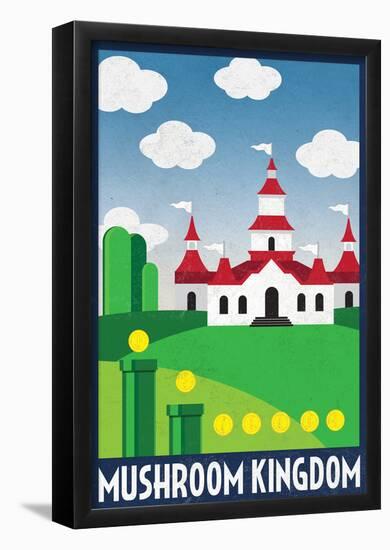 Mushroom Kingdom Retro Travel Poster-null-Framed Poster