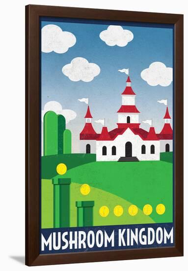 Mushroom Kingdom Retro Travel Poster-null-Framed Poster