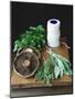 Mushrooms, Fresh Herbs & Kitchen String on Chopping Board-Michael Paul-Mounted Photographic Print