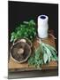Mushrooms, Fresh Herbs & Kitchen String on Chopping Board-Michael Paul-Mounted Photographic Print