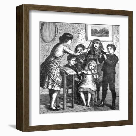 Music at Home - Ensemble of Children Conducted, C.1870-null-Framed Art Print