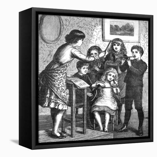 Music at Home - Ensemble of Children Conducted, C.1870-null-Framed Stretched Canvas