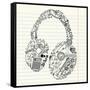 Music Doodles In The Shape Of A Earphones-Alisa Foytik-Framed Stretched Canvas