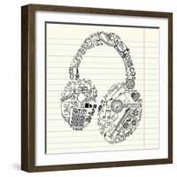 Music Doodles In The Shape Of A Earphones-Alisa Foytik-Framed Art Print