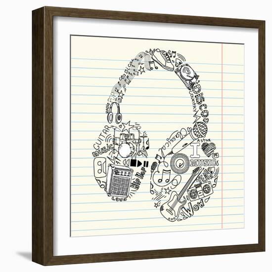 Music Doodles In The Shape Of A Earphones-Alisa Foytik-Framed Art Print