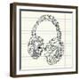 Music Doodles In The Shape Of A Earphones-Alisa Foytik-Framed Art Print