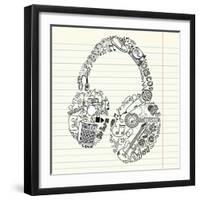 Music Doodles In The Shape Of A Earphones-Alisa Foytik-Framed Art Print