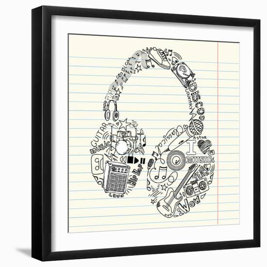 Music Doodles In The Shape Of A Earphones-Alisa Foytik-Framed Art Print