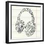 Music Doodles In The Shape Of A Earphones-Alisa Foytik-Framed Art Print