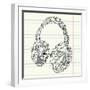 Music Doodles In The Shape Of A Earphones-Alisa Foytik-Framed Art Print