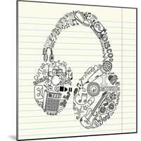 Music Doodles In The Shape Of A Earphones-Alisa Foytik-Mounted Art Print