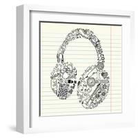 Music Doodles In The Shape Of A Earphones-Alisa Foytik-Framed Art Print