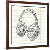 Music Doodles In The Shape Of A Earphones-Alisa Foytik-Framed Art Print