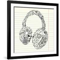 Music Doodles In The Shape Of A Earphones-Alisa Foytik-Framed Art Print