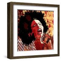 Music Jazz - Afro American Jazz Singer on Grunge Background - Vector Illustration-isaxar-Framed Art Print