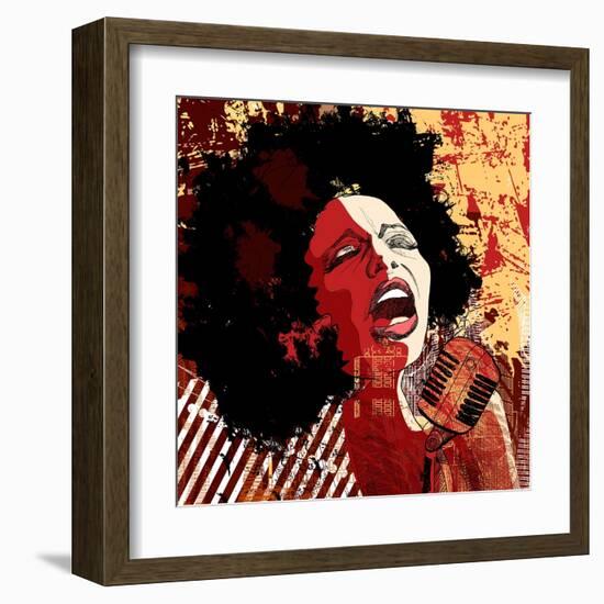 Music Jazz - Afro American Jazz Singer on Grunge Background - Vector Illustration-isaxar-Framed Art Print
