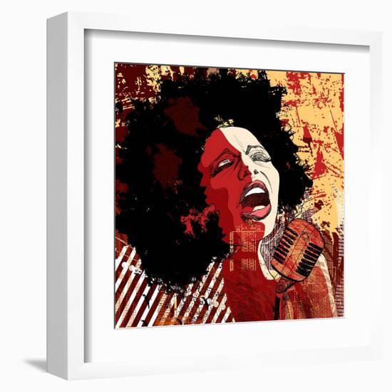 Music Jazz - Afro American Jazz Singer on Grunge Background - Vector Illustration-isaxar-Framed Art Print