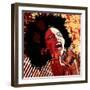 Music Jazz - Afro American Jazz Singer on Grunge Background - Vector Illustration-isaxar-Framed Art Print