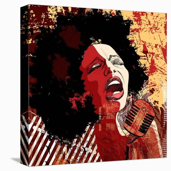 Music Jazz - Afro American Jazz Singer on Grunge Background - Vector Illustration-isaxar-Stretched Canvas