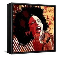 Music Jazz - Afro American Jazz Singer on Grunge Background - Vector Illustration-isaxar-Framed Stretched Canvas