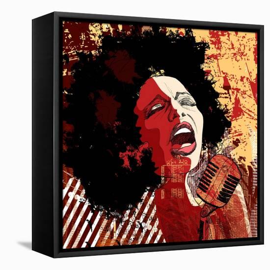 Music Jazz - Afro American Jazz Singer on Grunge Background - Vector Illustration-isaxar-Framed Stretched Canvas