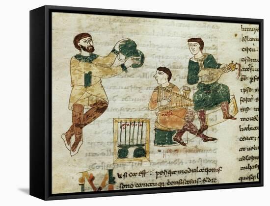 Music, Miniature from De Universo by Rabano Mauro, Manuscript, Italy 11th Century-null-Framed Stretched Canvas