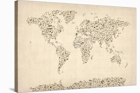 Music Notes Map of the World Map-Michael Tompsett-Stretched Canvas