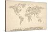 Music Notes Map of the World Map-Michael Tompsett-Stretched Canvas