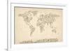 Music Notes Map of the World Map-Michael Tompsett-Framed Art Print