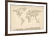 Music Notes Map of the World Map-Michael Tompsett-Framed Art Print