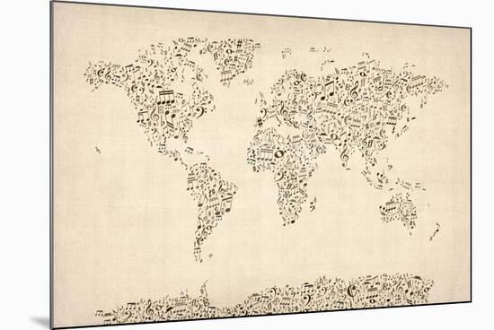 Music Notes Map of the World Map-Michael Tompsett-Mounted Art Print