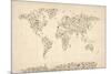 Music Notes Map of the World Map-Michael Tompsett-Mounted Art Print
