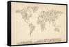 Music Notes Map of the World Map-Michael Tompsett-Framed Stretched Canvas