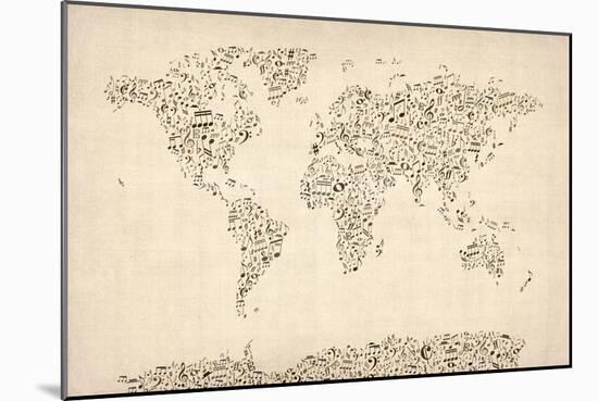 Music Notes Map of the World Map-Michael Tompsett-Mounted Art Print